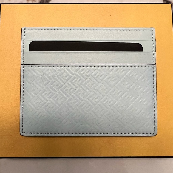 NWT FENDI Micro FF Logo Leather Card Case- color Mint - Picture 5 of 6